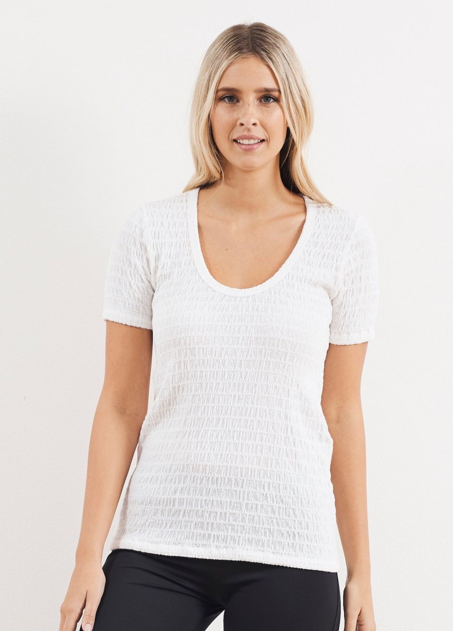 Clothing Mela Purdie | Mela Purdie Shirred Mesh Knit Aero T White/Shirred