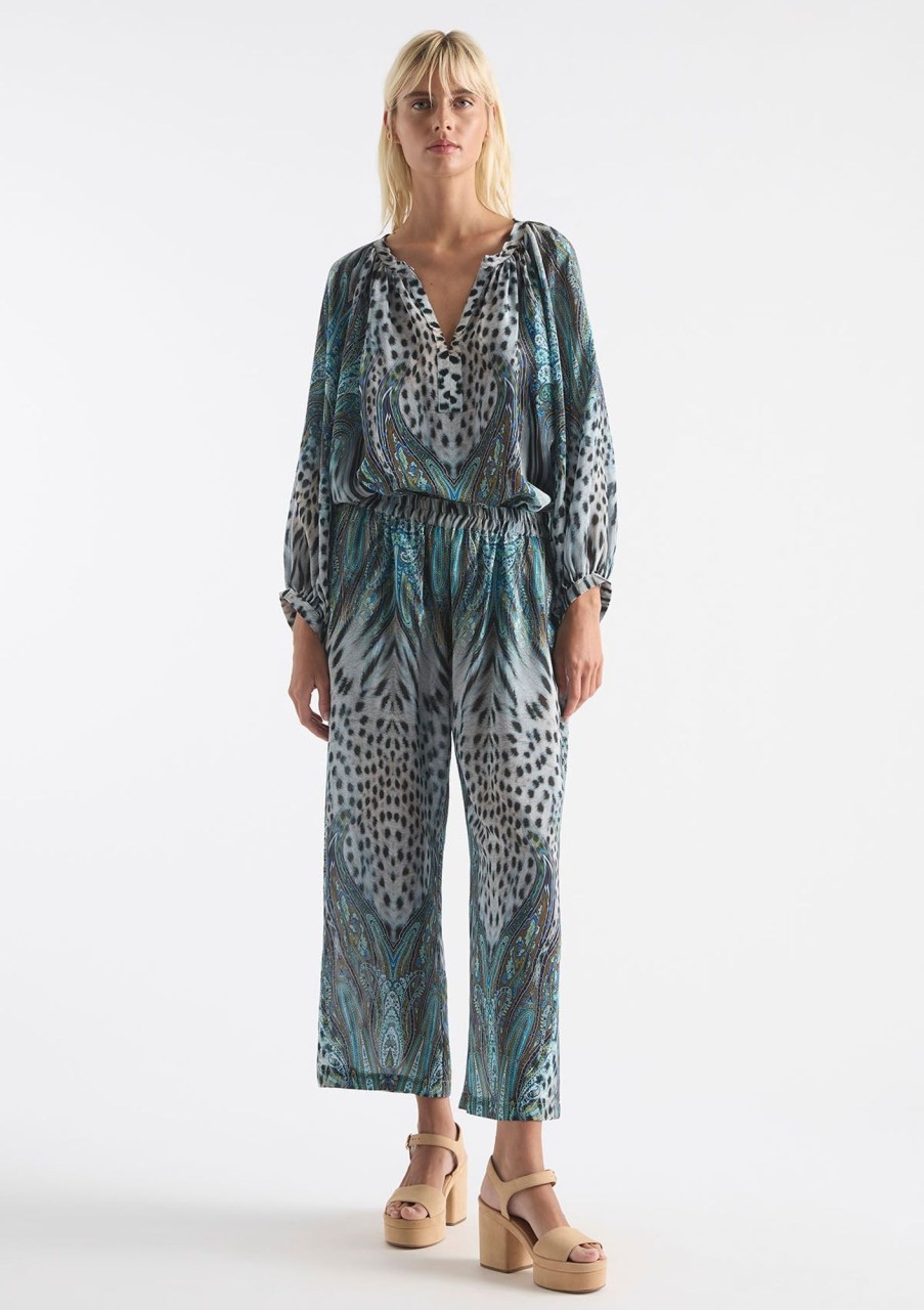 Clothing Mela Purdie | Mela Purdie Print Silk Pace Pant Peacock