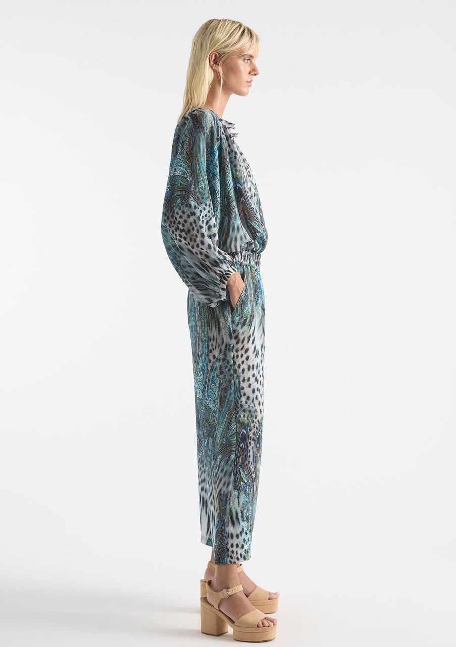 Clothing Mela Purdie | Mela Purdie Print Silk Pace Pant Peacock