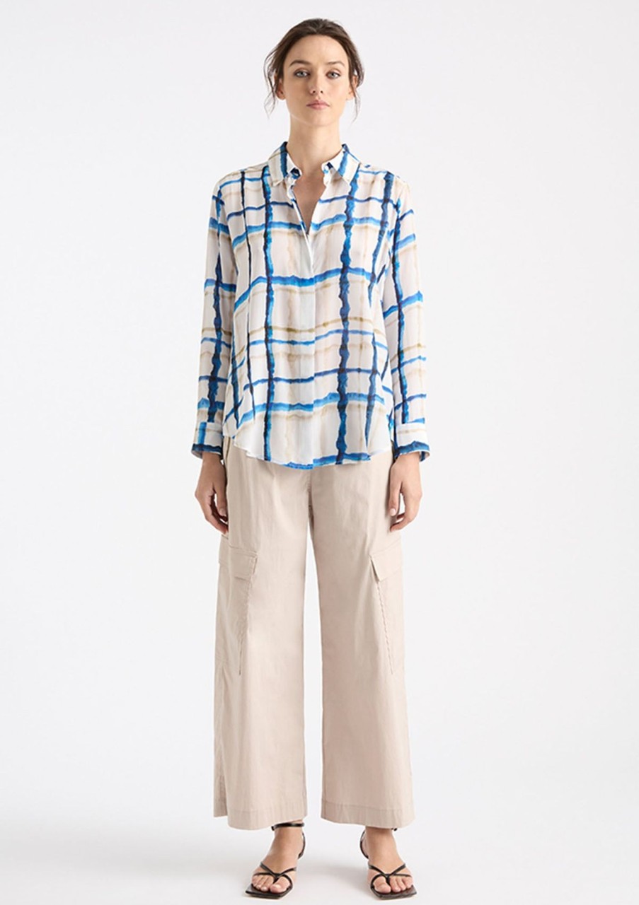 Clothing Mela Purdie | Mela Purdie Print Silk Soft Shirt Riviera Check