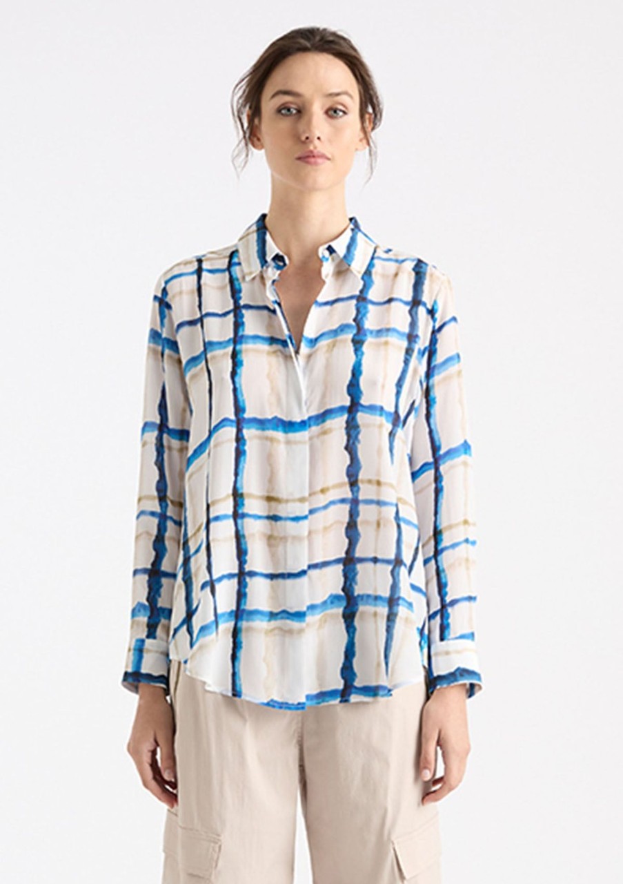 Clothing Mela Purdie | Mela Purdie Print Silk Soft Shirt Riviera Check