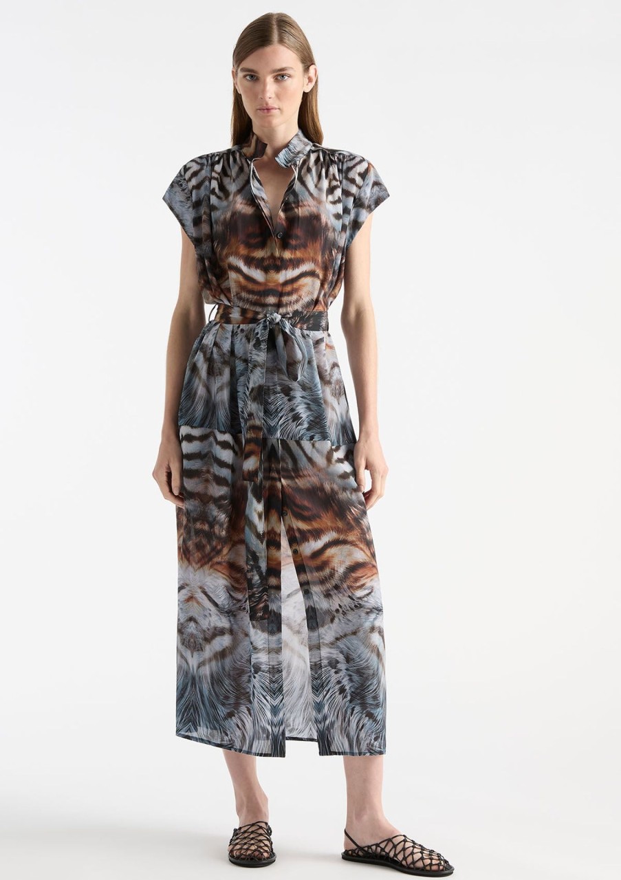 Clothing Mela Purdie | Mela Purdie Desert Silk Print Ss Soft Dress Canopy