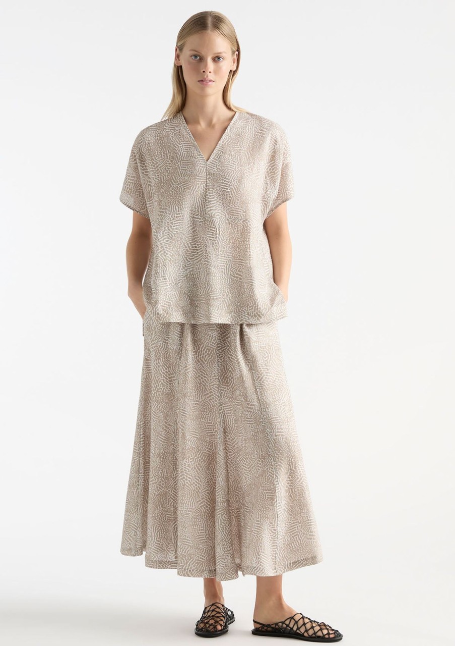 Clothing Mela Purdie | Mela Purdie Shell Linen Palazzo Skirt Tortoise