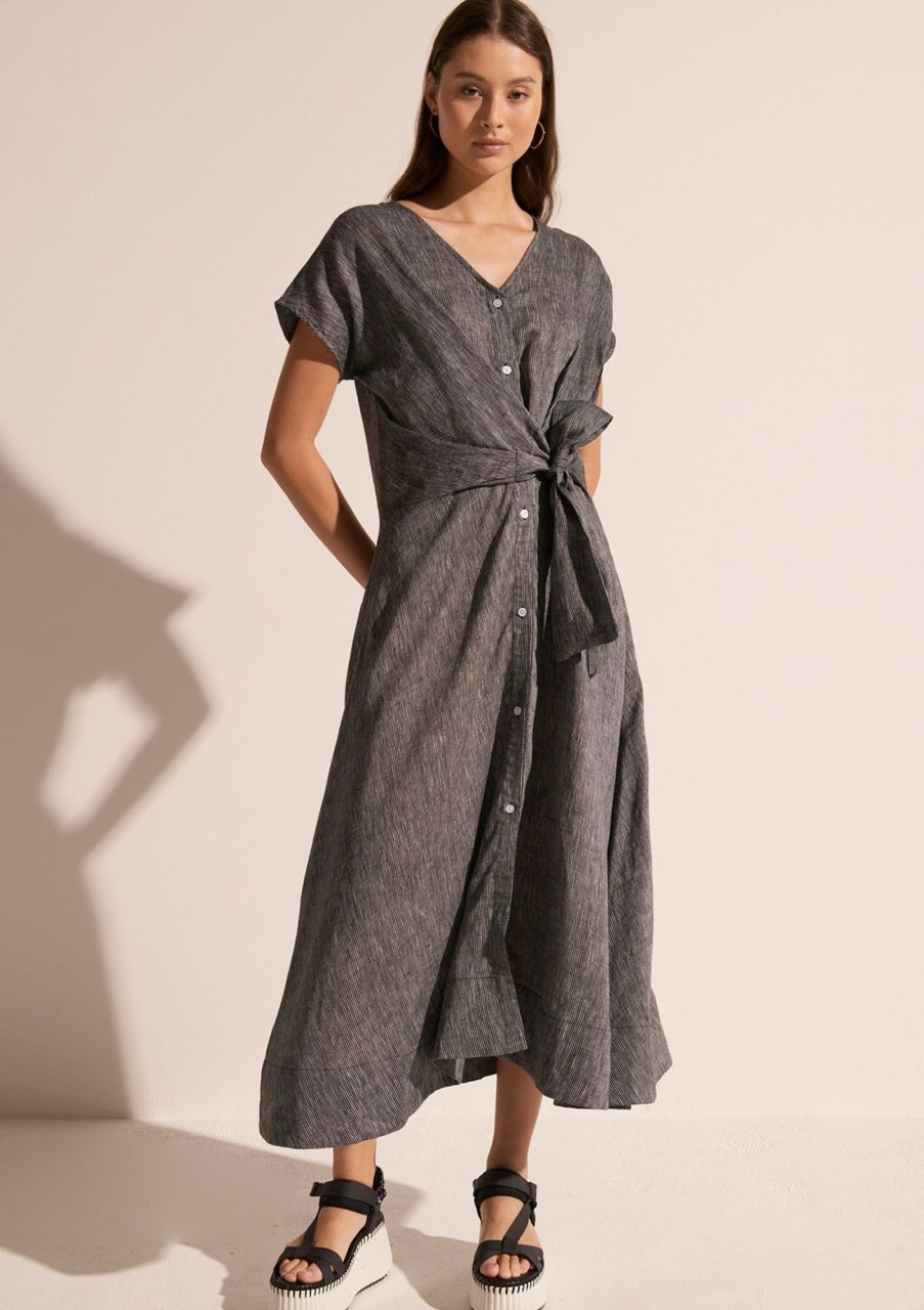 Clothing POL Clothing | Pol Clothing Isla Wrap Dress Ink Pin Stripe