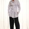 Clothing Apartment Clothing | Apartment Clothing Pinstripe Obi Shirt Blue-White