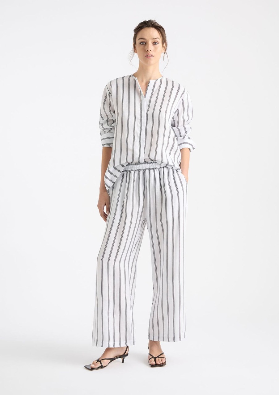 Clothing Mela Purdie | Mela Purdie Trio Stripe Print Linen Shell Shirt Tri Stripe