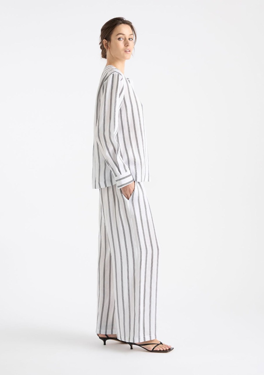 Clothing Mela Purdie | Mela Purdie Trio Stripe Print Linen Shell Shirt Tri Stripe