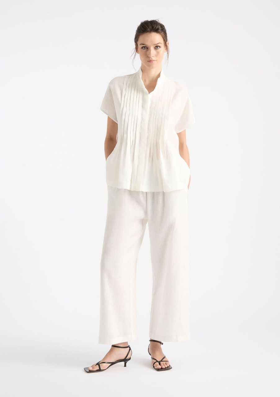 Clothing Mela Purdie | Mela Purdie Pure Linen Straw Pleat Shell