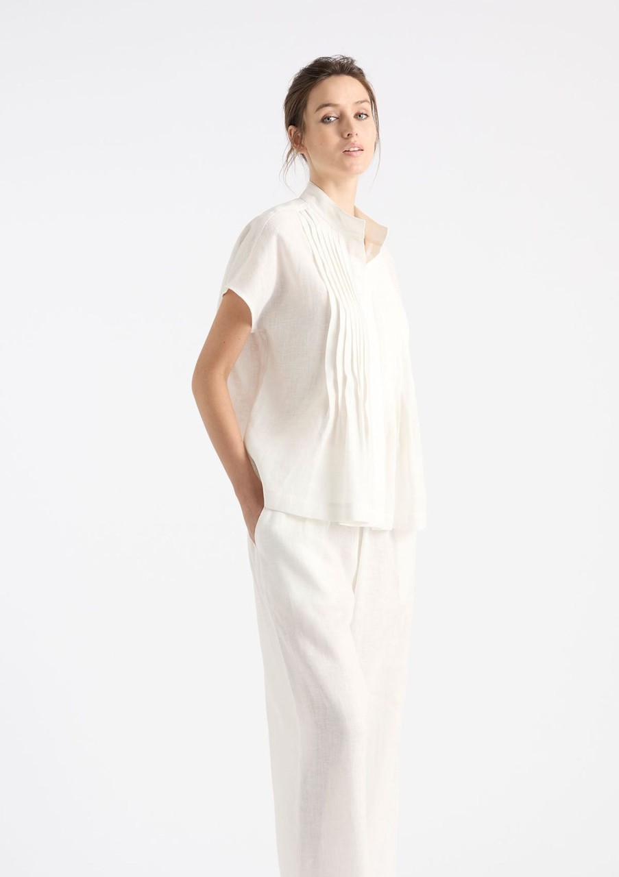 Clothing Mela Purdie | Mela Purdie Pure Linen Straw Pleat Shell