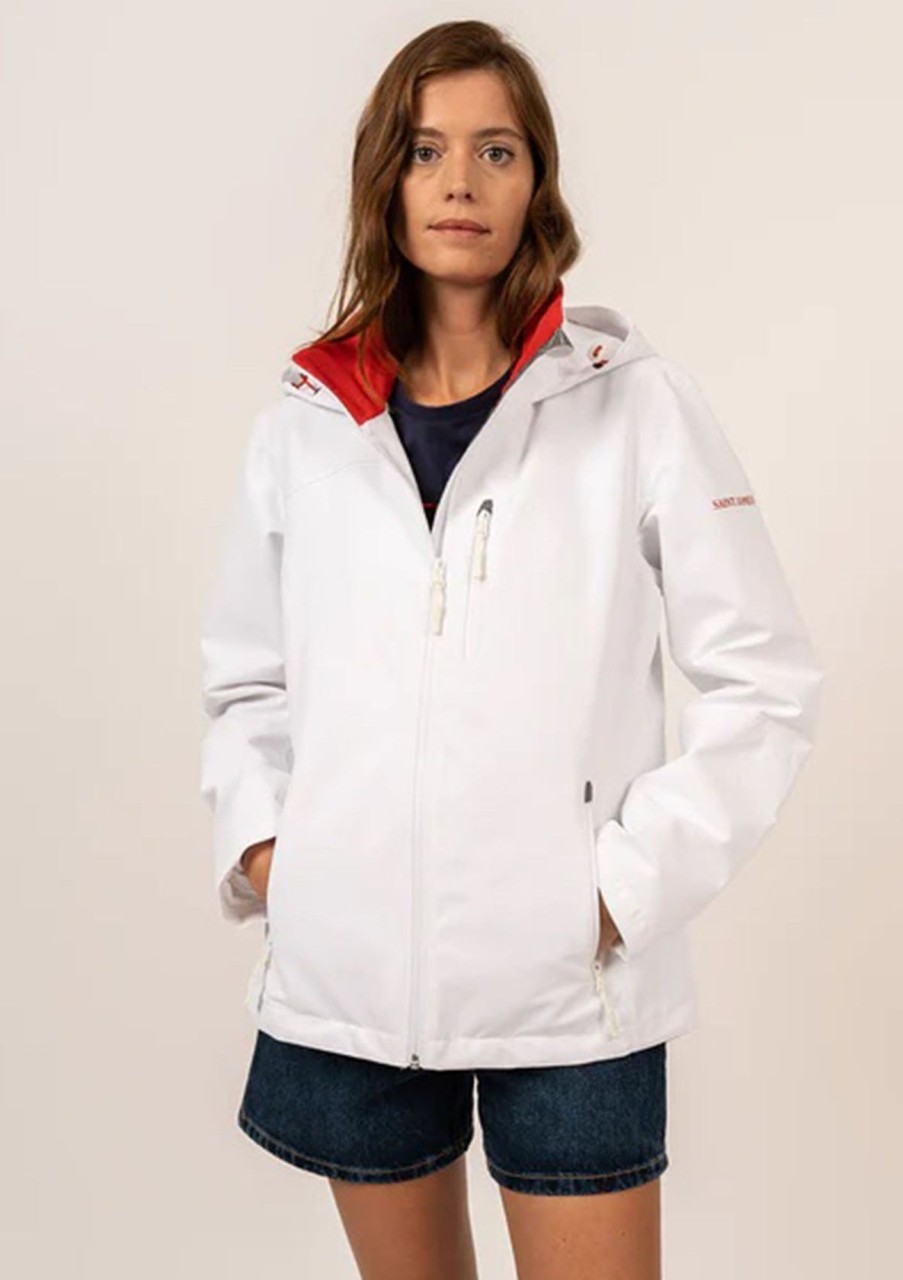 Clothing Saint James | Saint James Ste Donna Waterproof Jacket Blanc Sanguine