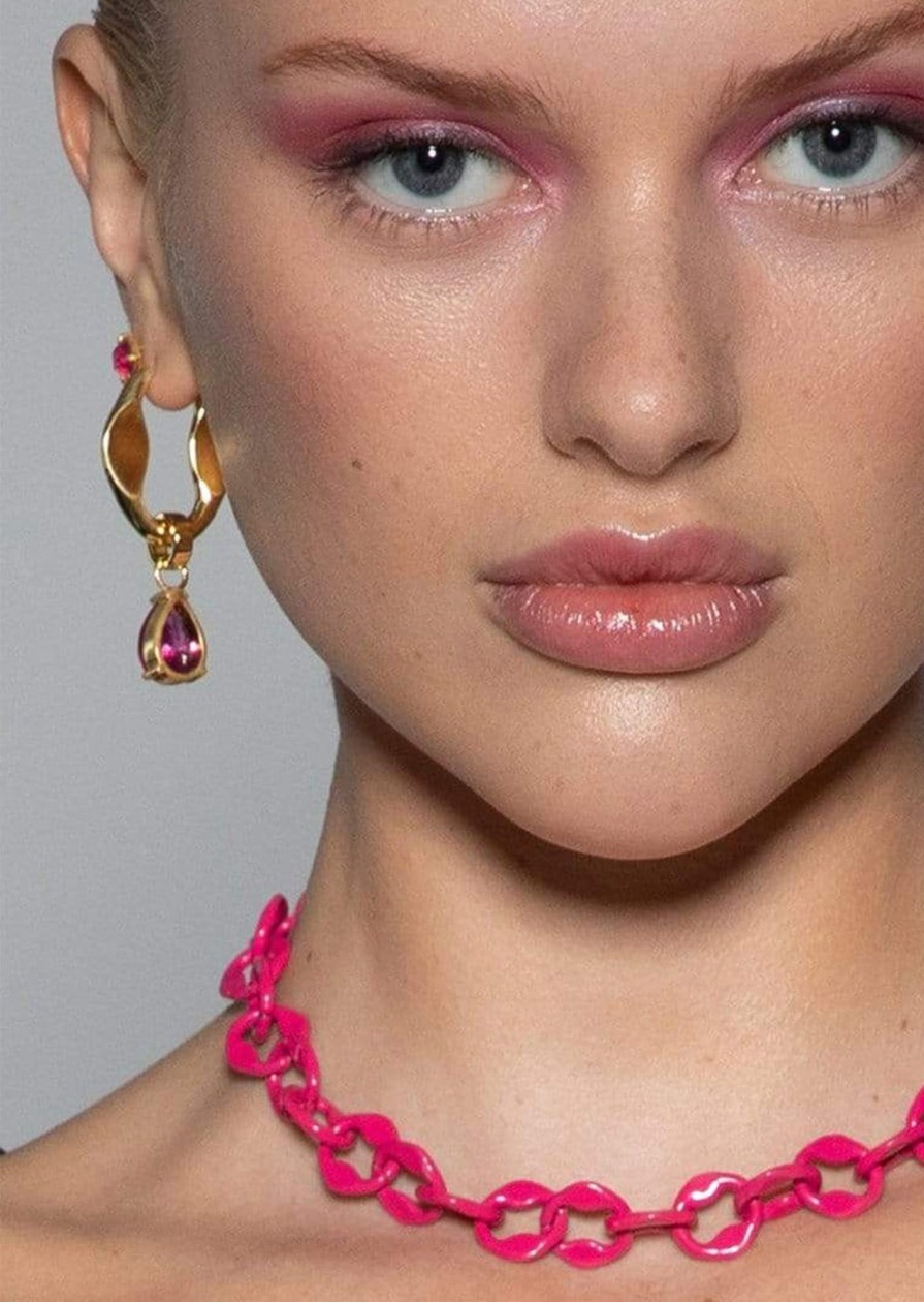 Accessories F+H Jewellery | F+H Pop Earrings - Pink Corundum Gold