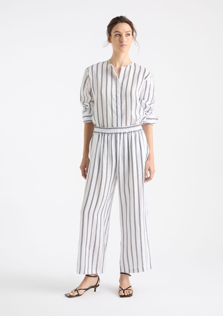 Clothing Mela Purdie | Mela Purdie Trio Stripe Print Linen Pace Pant Tri Stripe