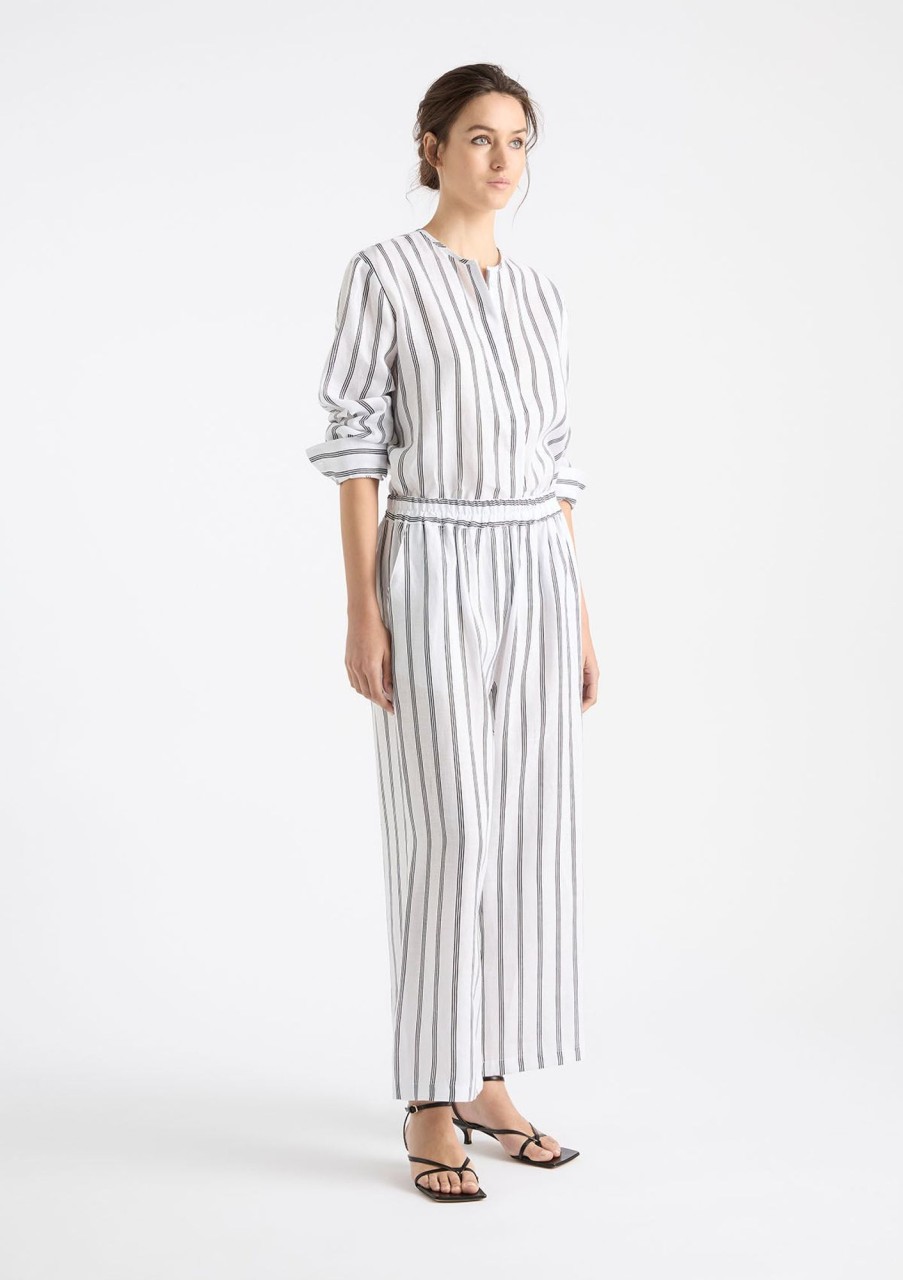 Clothing Mela Purdie | Mela Purdie Trio Stripe Print Linen Pace Pant Tri Stripe