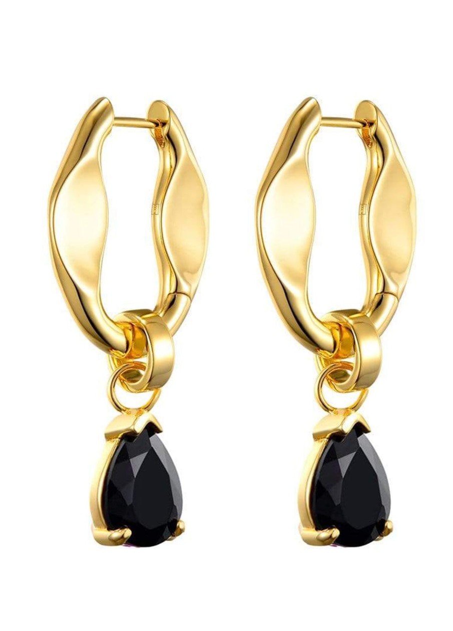 Accessories F+H Jewellery | F+H Pop Earrings - Black Onyx Gold