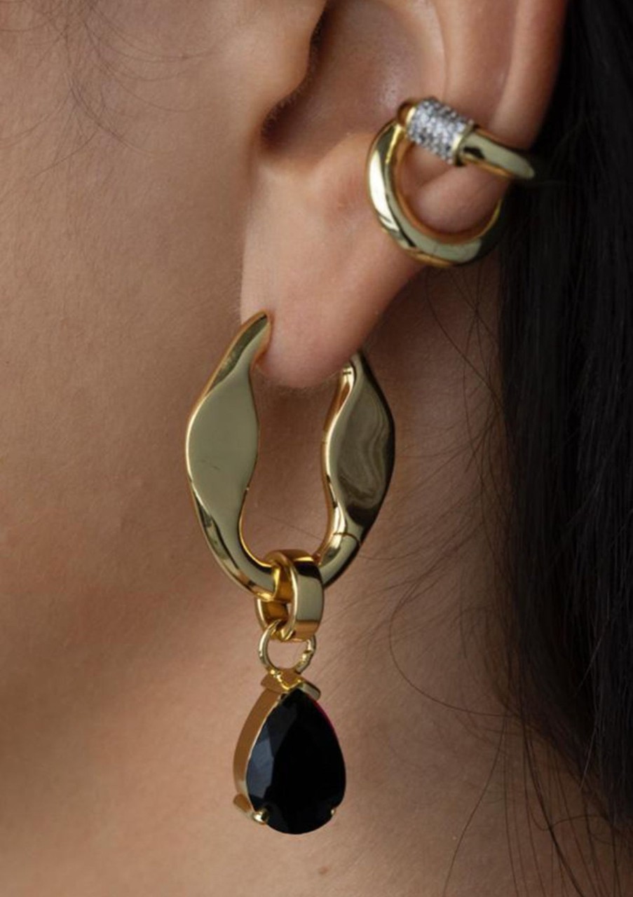 Accessories F+H Jewellery | F+H Pop Earrings - Black Onyx Gold