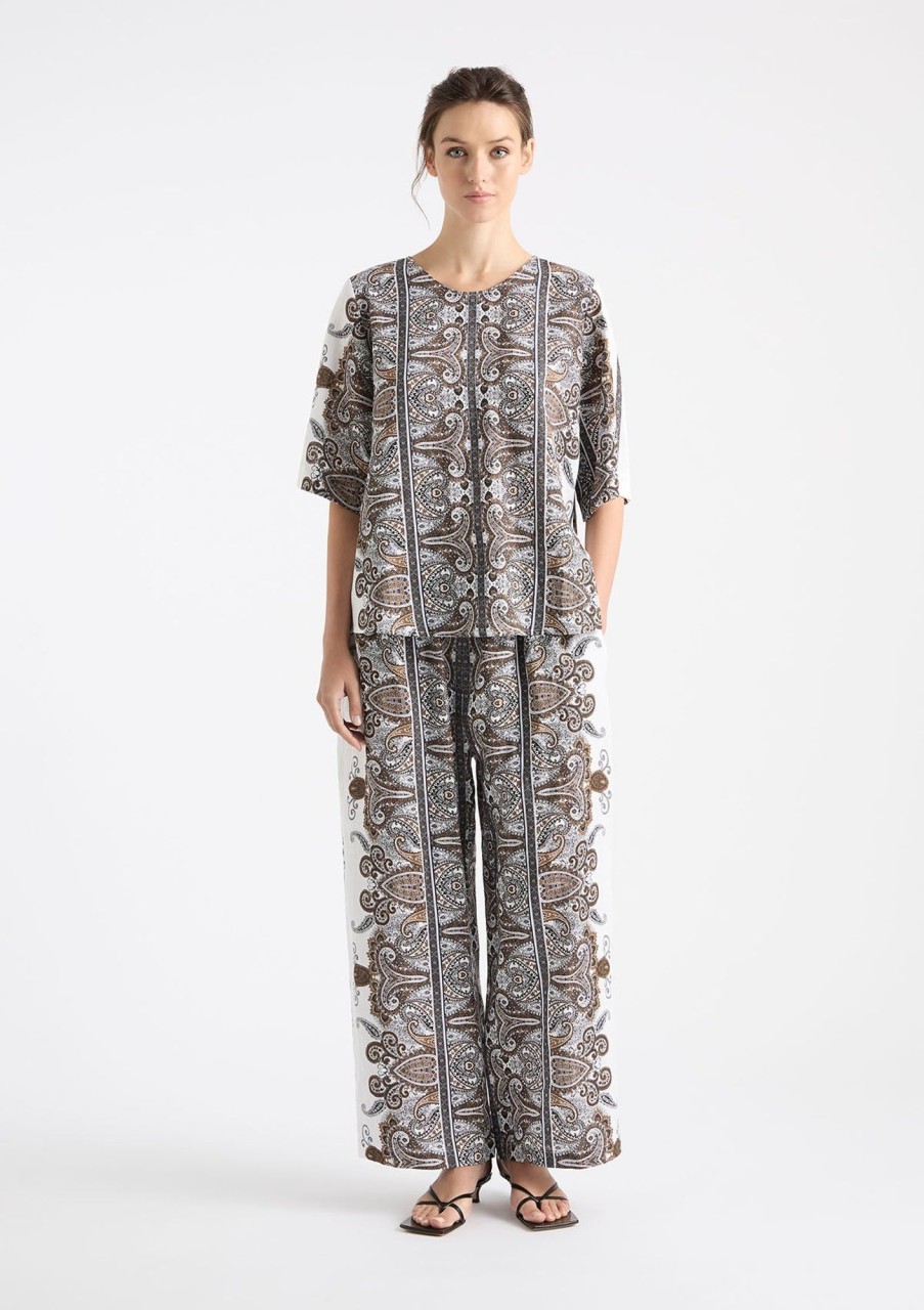 Clothing Mela Purdie | Mela Purdie Print Linen Plaza T Lattice