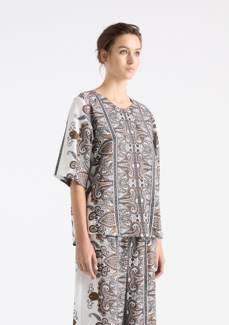 Clothing Mela Purdie | Mela Purdie Print Linen Plaza T Lattice