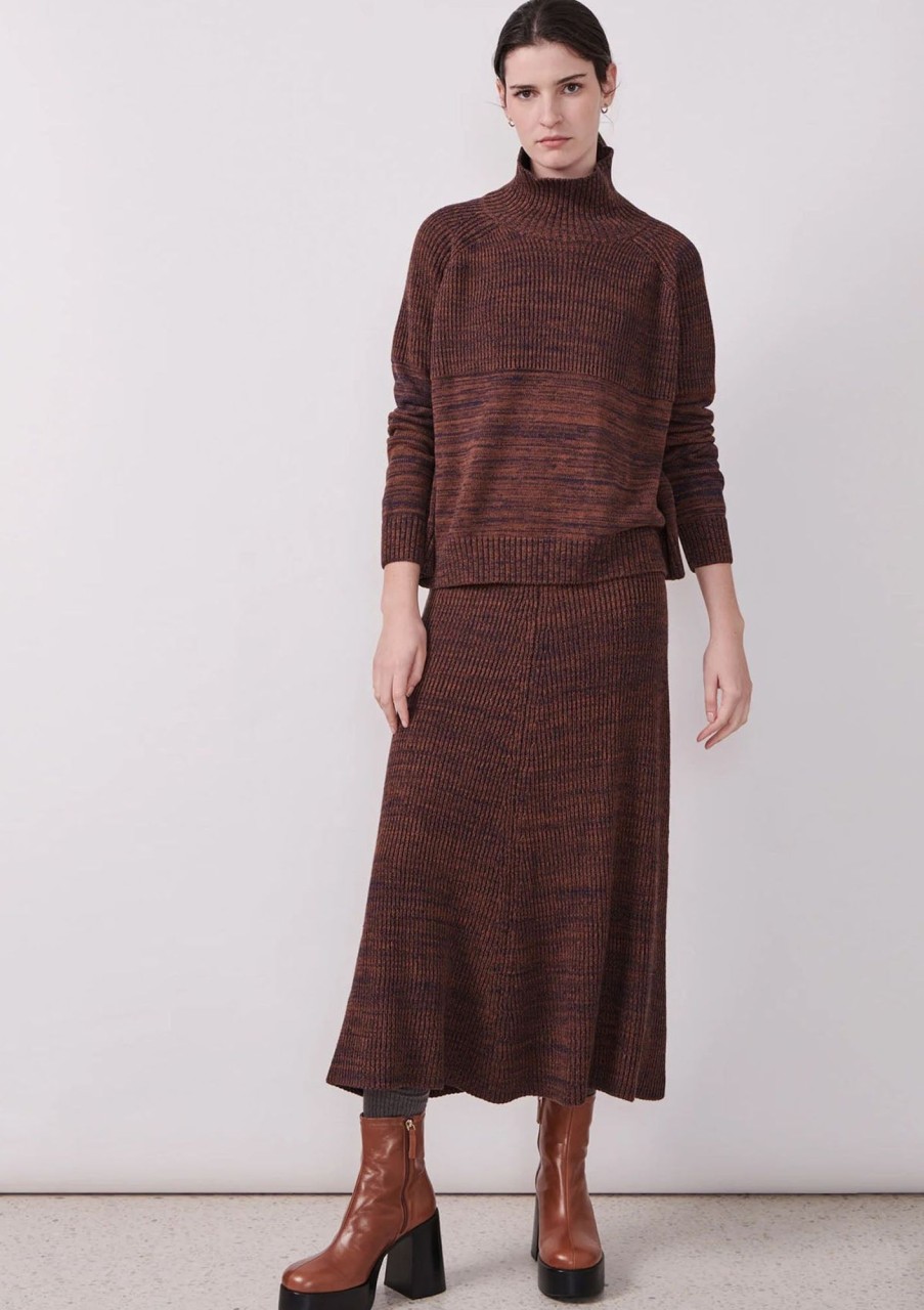 Clothing POL Clothing | Pol Clothing Field Ribbed Skirt Chocolate