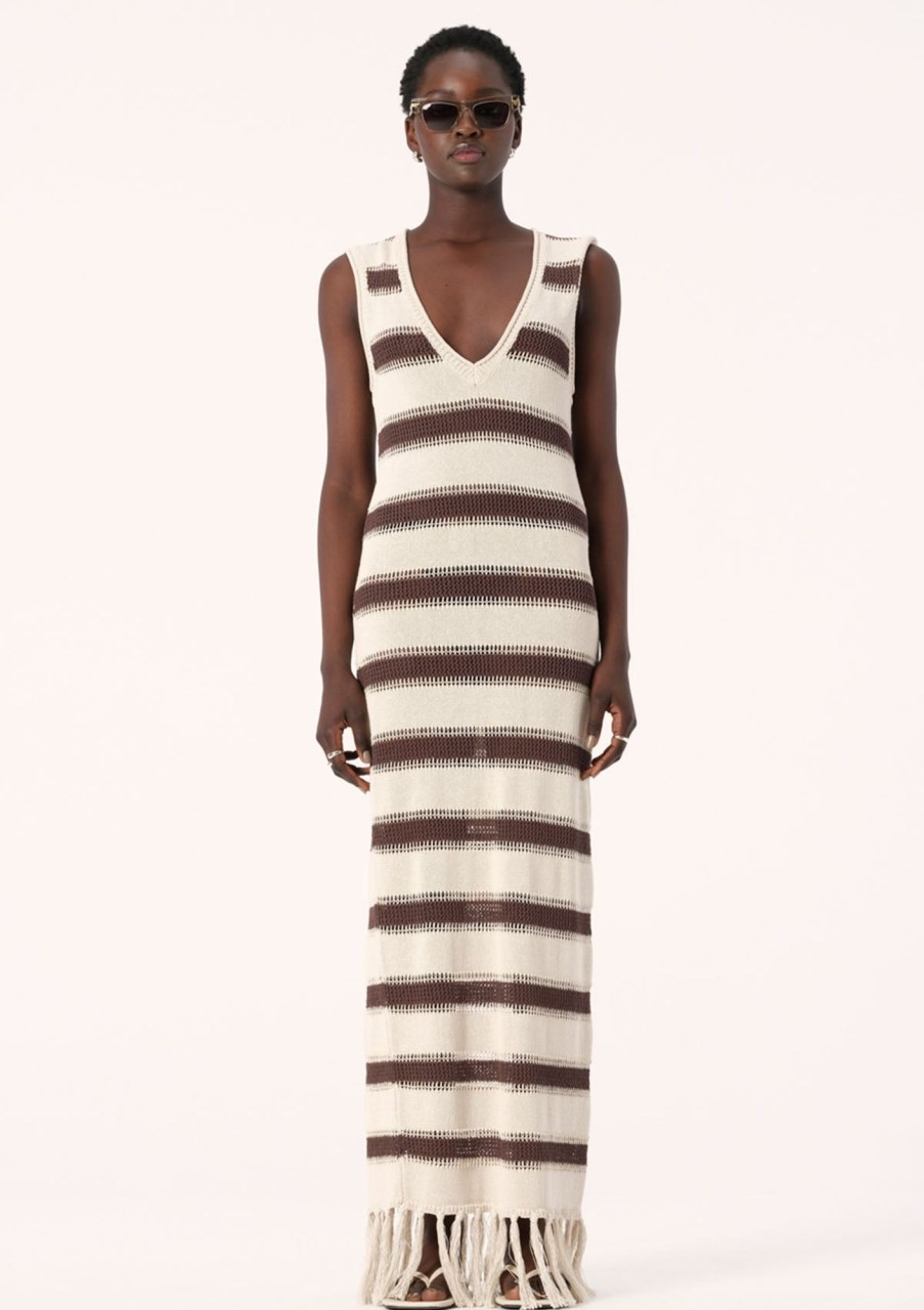 Clothing Elka Collective | Elka Collective Sintra Knit Dress Chocolate Ecru